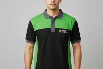 Men's black and green panel corporate polo shirt
